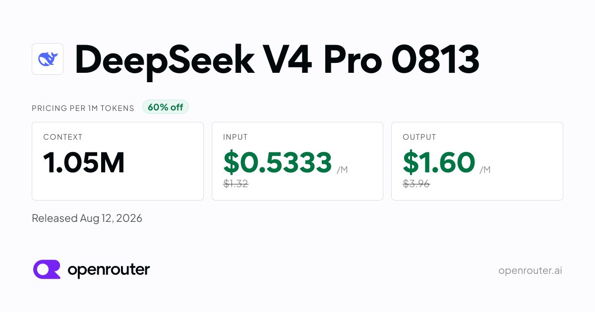DeepSeek V4 Pro 0813: 1M-Token Context, $0.66/M Input, 17 Providers on OpenRouter