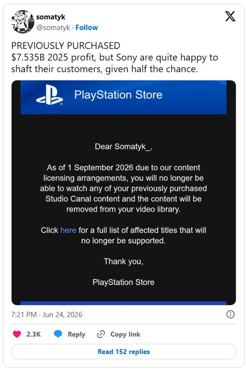 سوني ستحذف 551 فيلماً ومسلسلاً اشتراها المستخدمون من حسابات PlayStation