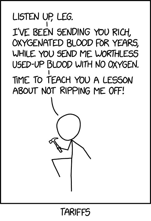 Trade من xkcd: الميزة النسبية في خصام بين الذراعين والساقين