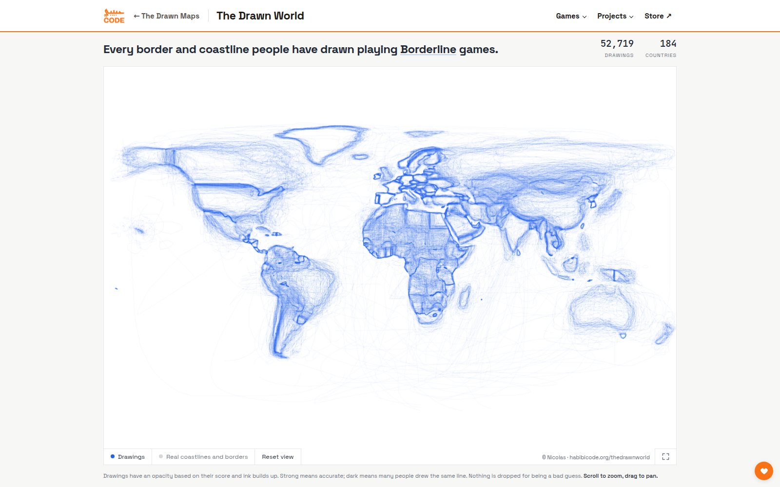 The Drawn World xəritəsi çizilmiş sərhədlərlə