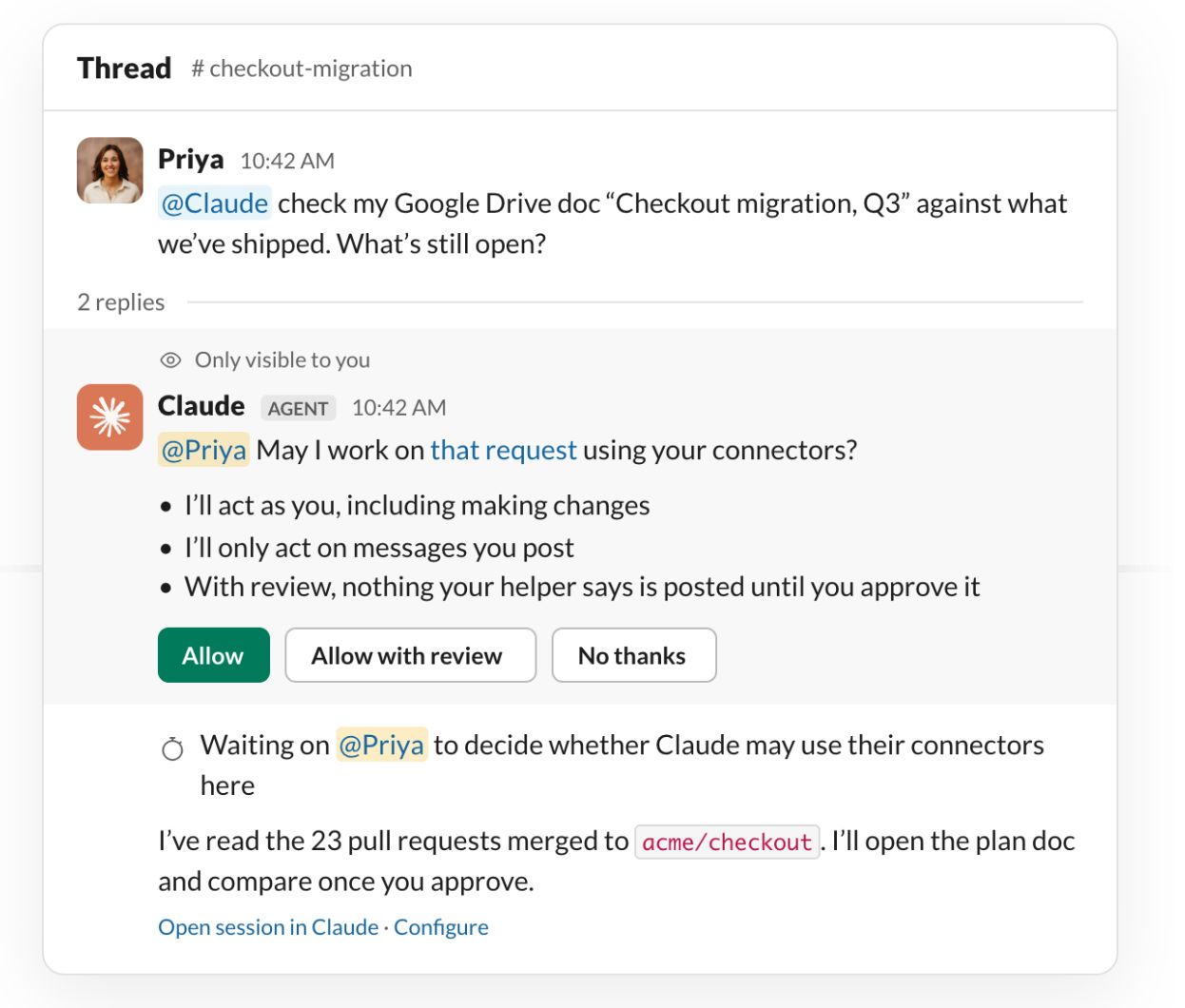 رد Claude في قناة Slack مشتركة