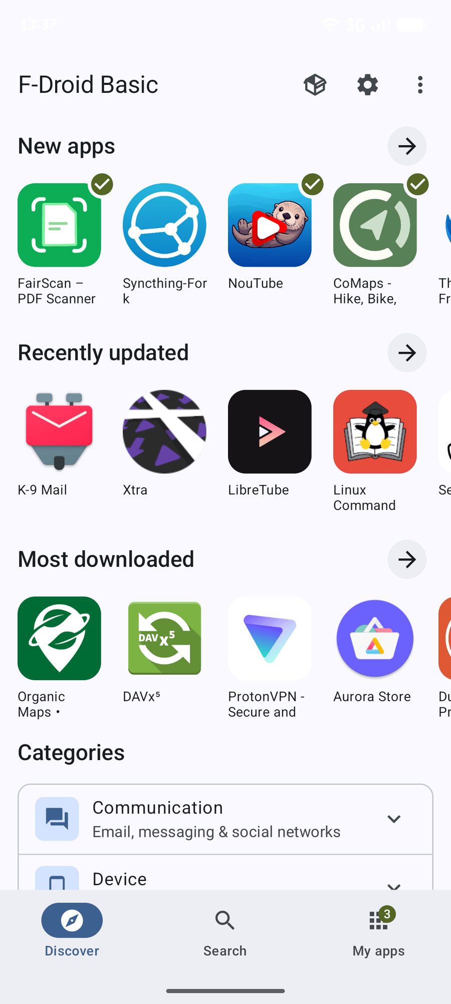 شاشة Discover في F-Droid 2.0
