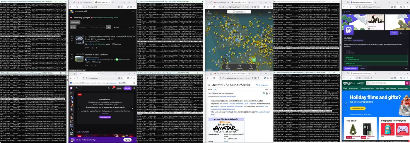 Windows-da Firefox-da ziyarət edilən saytların fayl hadisələrindən müəyyən edilməsi