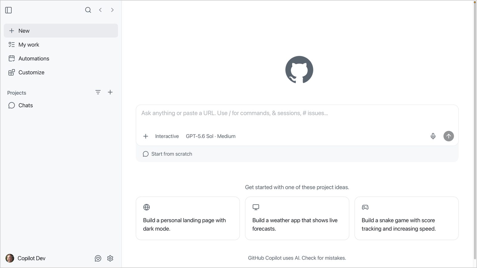 Інтерфейс застосунку GitHub Copilot