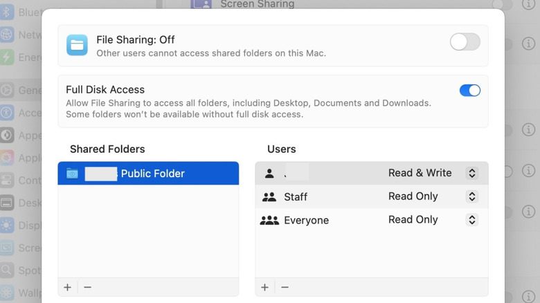 macOS File Sharing ayarları