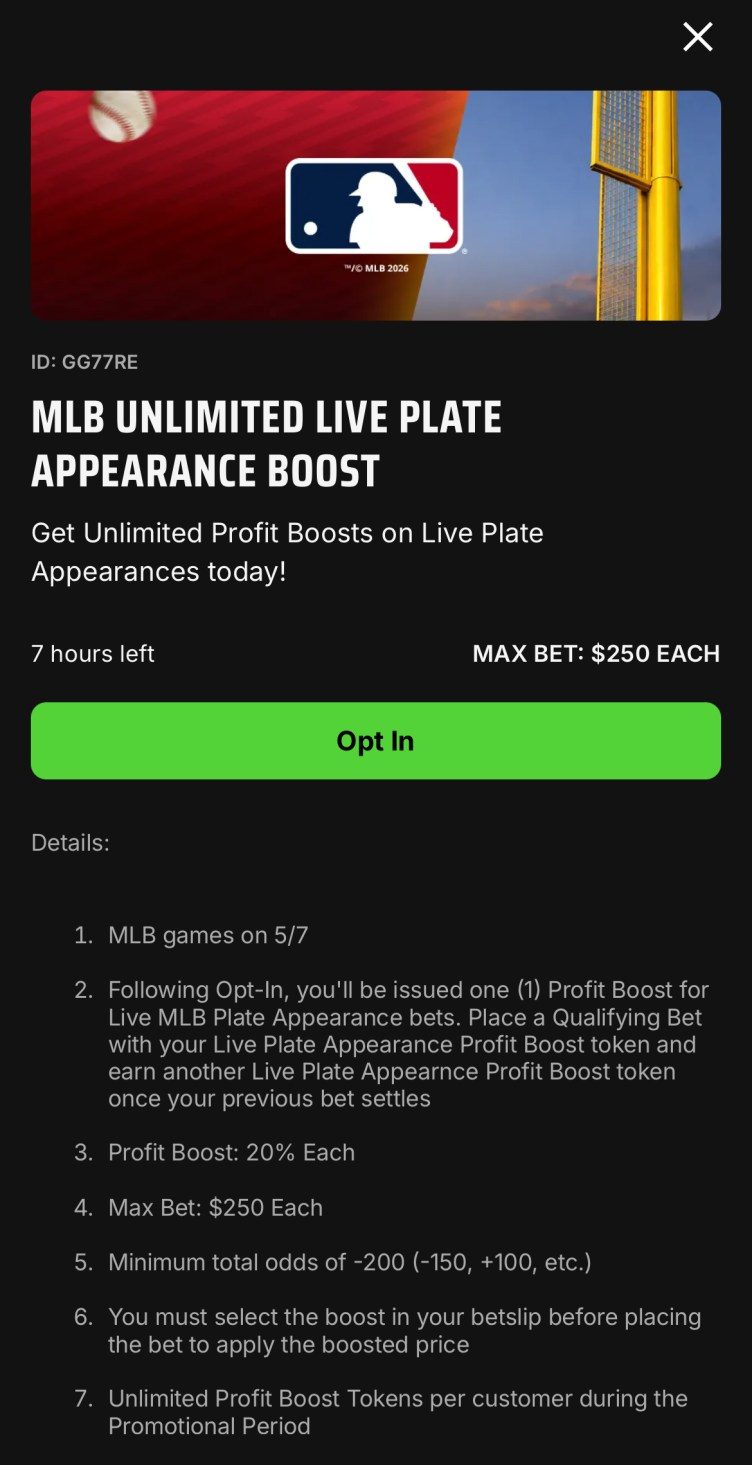عرض ترويجي من DraftKings لرهانات تصل إلى 250 دولاراً