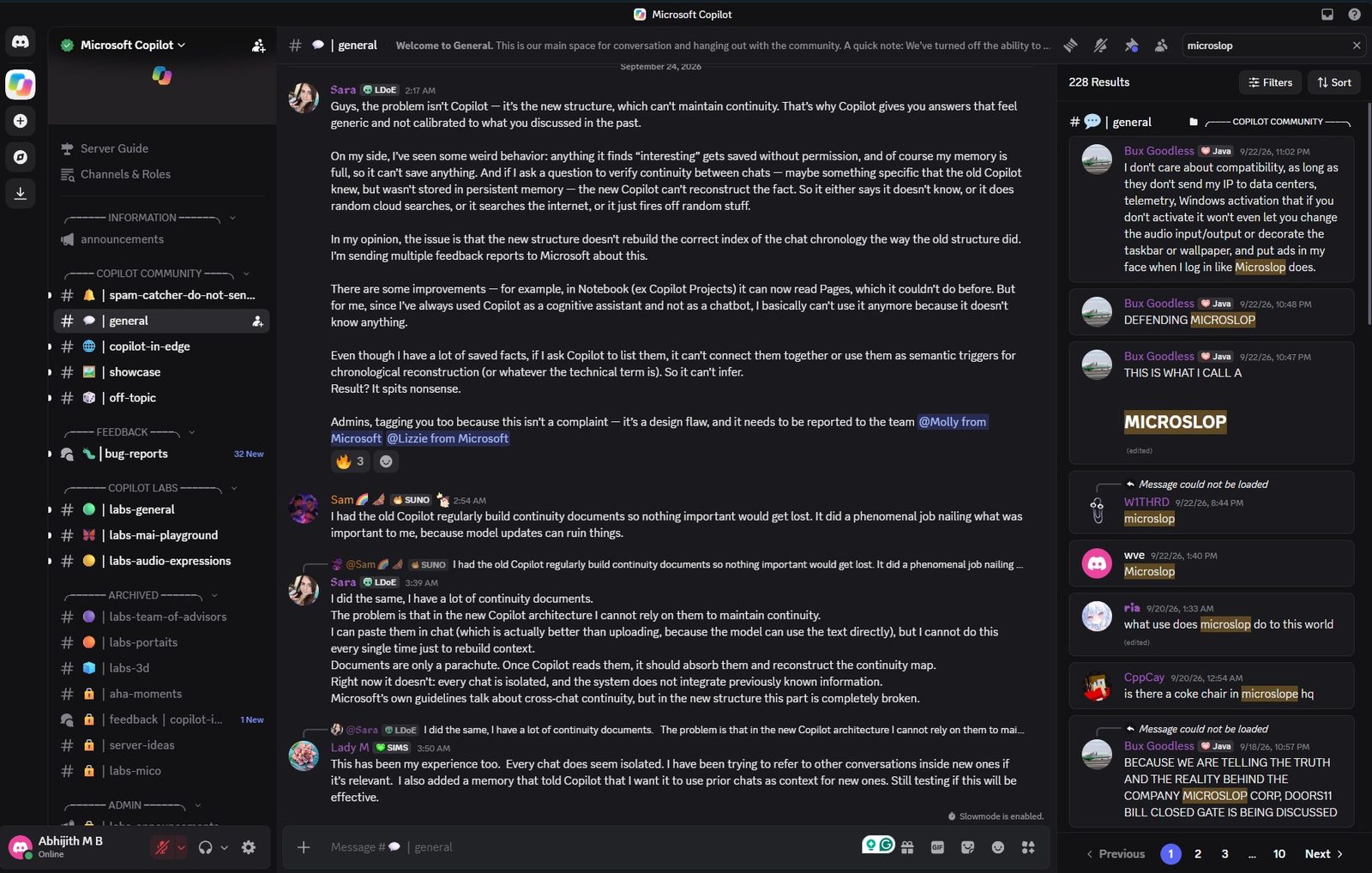 كلمة Microslop لم تعد محجوبة في سيرفر Copilot على Discord