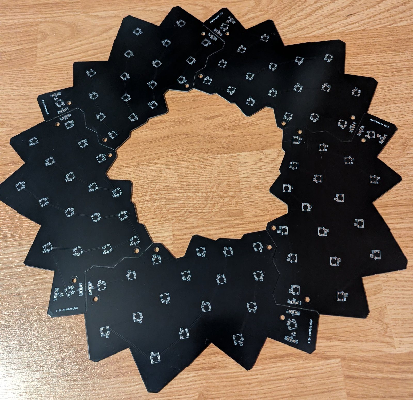 Five identical PCBs assembled into a ring