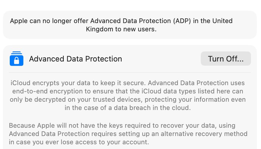 iPhone'da Advanced Data Protection ayarları
